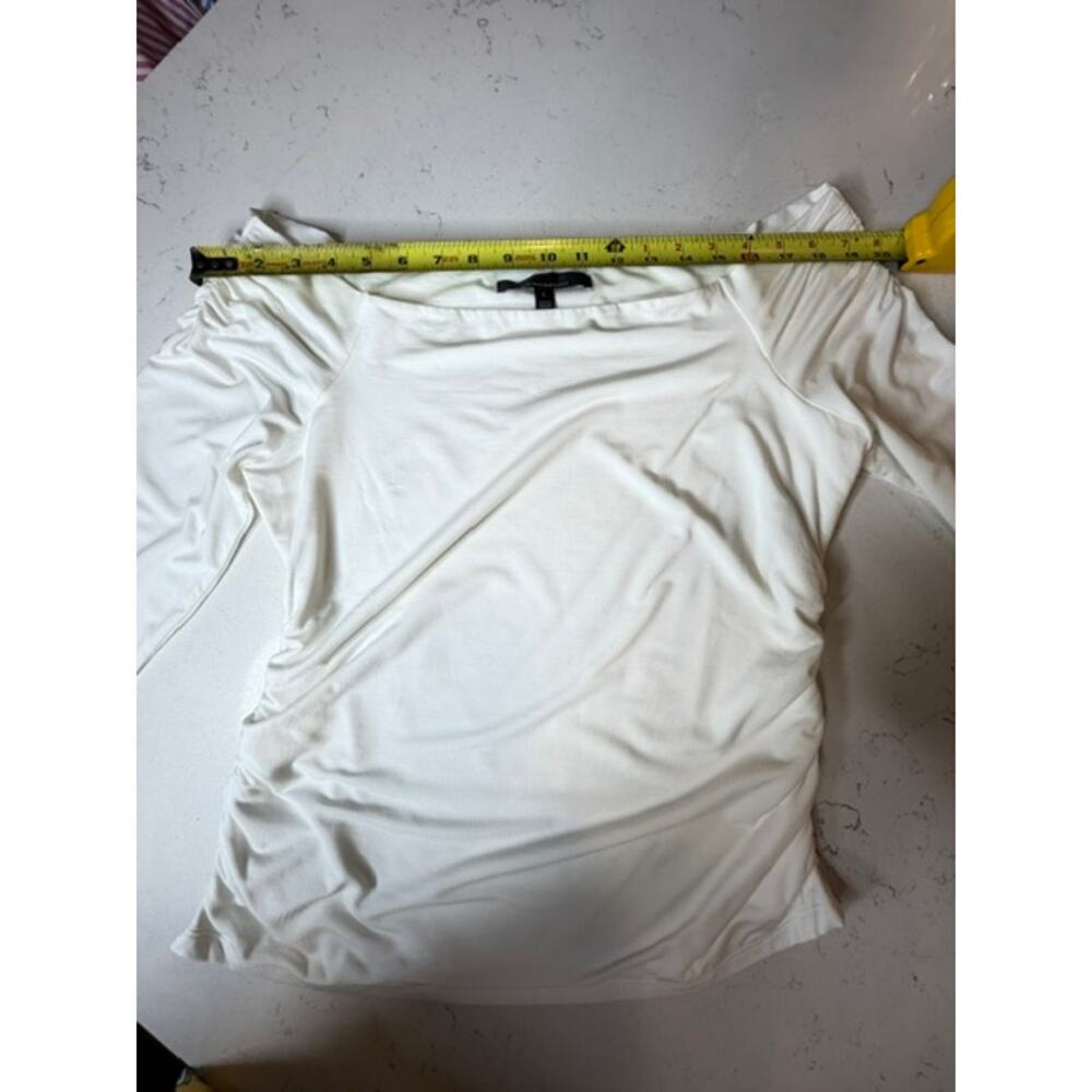 WHBM White House Black Market Cream Ruched Boat Neck Top L Soft Stretch - Picture 9 of 10
